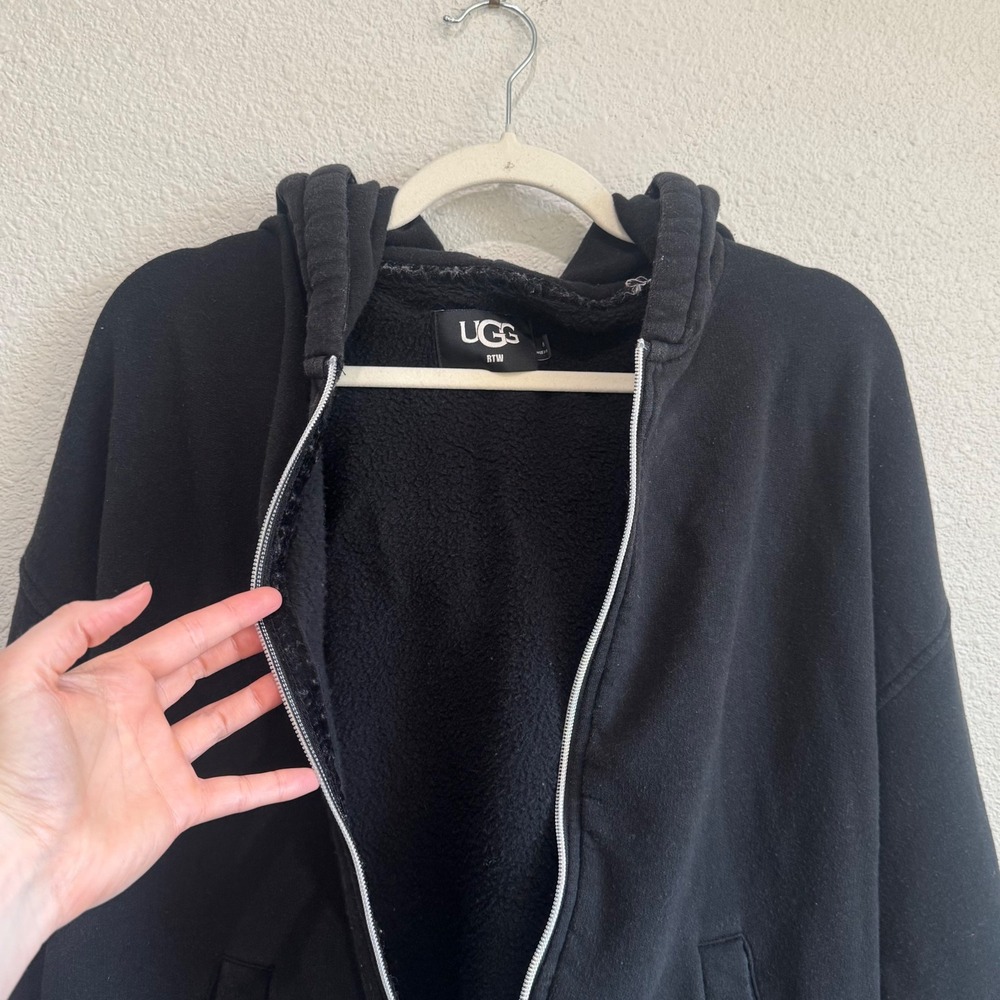 UGG RTW Black Fleece Lined Full Zip Hoodie Jacket Womens Size Medium Cozy Lounge - Picture 11 of 14